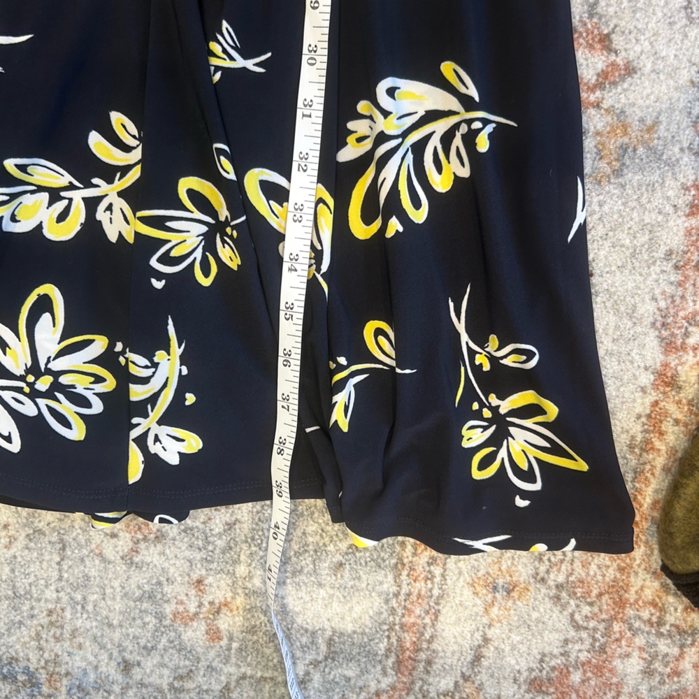 LAUREN RALPH LAUREN Tiered Blue Dress Size 16 Floral Cap Sleeve Stretch - Picture 9 of 10